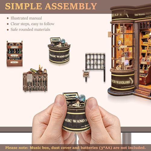 SUNNINO Book Nook Kit DIY Miniature Magic Wand Shop Dollhouse for Adults - color: Wand Shop Brown