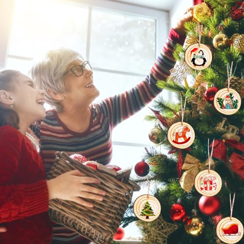Max Fun Natural Wood Slices 30PCS 3.5-4'' Crafts DIY Wooden Christmas Ornaments Unfinished Predrilled Round Wood Circles for Arts and Crafts Centerpieces Holiday Hanging Decorations - size: 3.5"-4"