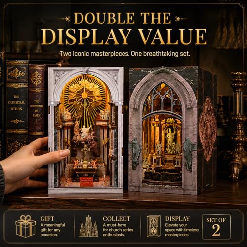MiniCity 2-Piece Book Nook Kit Set, 3D Wooden Puzzle Bookshelf Insert Decor - color: Duomo Di Mliano & St. Charles Church