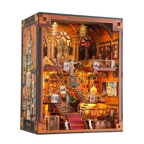 NookMaster Book Nook Kit with LED Light DIY Miniature Dollhouse for Adults - color: Window of the World
