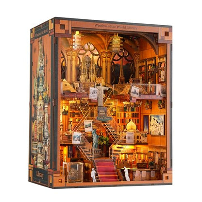 NookMaster Book Nook Kit with LED Light DIY Miniature Dollhouse for Adults - color: Window of the World