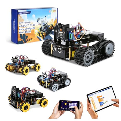 Robotics for Kids Ages 12-16, ACEBOTT 4 in 1 Smart Robot Kit with 3MP Camera + Tank Car, STEM Toys Coding Kit Compatible with Arduino & Scratch, App & Remote Control, for Kids & Teens - color: Yellow-black