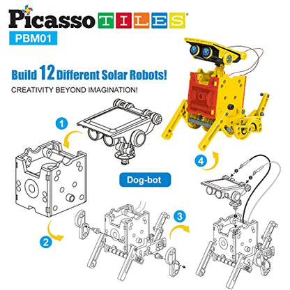 PicassoTiles 12-in-1 Solar Powered Transform Robot Set STEM Kids Educational Learning Engineering Building Toy Creative Unique Transformation Energy Science Experiment DIY Kit Boy Girl Age 8+ PBM01 - color: 12-in-1 Transformation