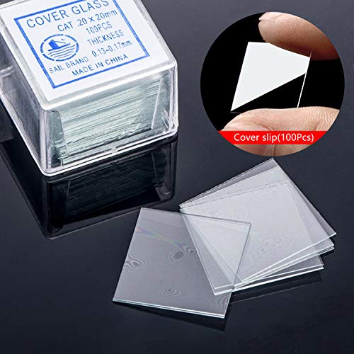 50 Pieces Microscope Slides and 100pcs Pre-Cleaned 20mm x 20mm Microscope Cover Slips Glasses for Basic Biological Science Education