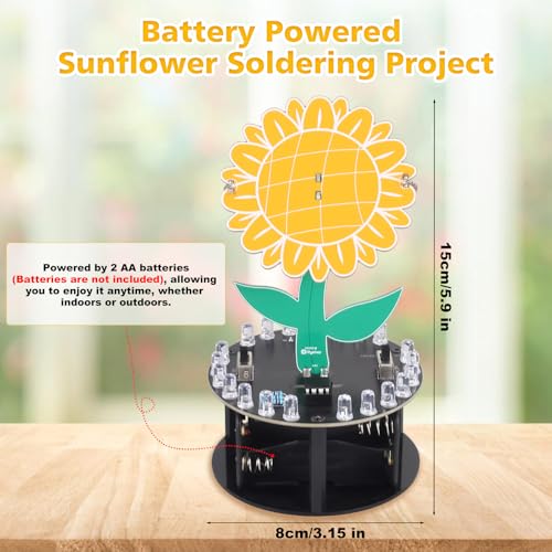 ICSTATION Light Chasing Sunflower Soldering Kit, Rotating Sunflower Soldering Learning Kit with RGB LED Lights DIY Electronic Kit for College Students Adult Soldering Practice Desktop Decoration