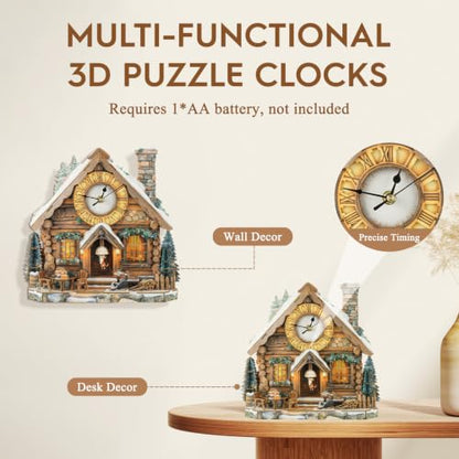 3D Wooden Puzzles for Adults-Wooden House Puzzle Clock-Adult Craft - color: Wooden House Clock