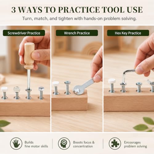 Mosstessori Screwdriver Set,Wooden Nuts and Bolts Toy for Kids Ages 3-5