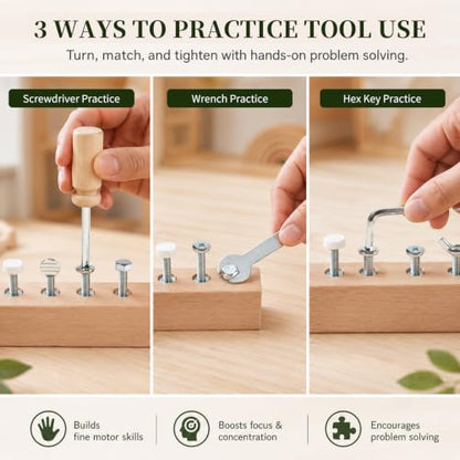 Mosstessori Screwdriver Set,Wooden Nuts and Bolts Toy for Kids Ages 3-5