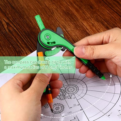 Zonon 2 Pcs Protractor and Compass Set, Swing Arm Protractor, Green - color: Green