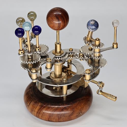 Luxury Vintage Brass Orrery – Exquisite Brass Planetary Gear Mechanism | Astronomical Desk Ornament | Solar System Model (8" Mercury, Venus, Earth, Mars & Moons)