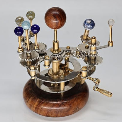 Luxury Vintage Brass Orrery – Exquisite Brass Planetary Gear Mechanism | Astronomical Desk Ornament | Solar System Model (8" Mercury, Venus, Earth, Mars & Moons)