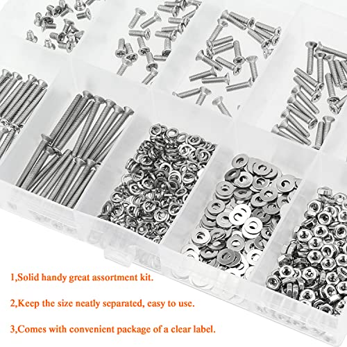 HELIFOUNER 560 Pieces M2 x 4mm /6mm /8mm /10mm /12mm /16mm /20mm, Phillips Countersunk Head Machine Screws, Metric Screws Bolts Washers Nuts Kit, 304 Stainless Steel - size: M2, style: Phillips Countersunk Head