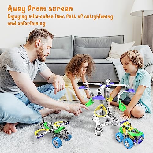 107Pcs Motorized Erector Sets for Kids Ages 4 5 6 7 8+,STEM Building Toys for Boys Girls 3-5 4-8 5-7 6-8 Year Old,Engineering Kit,Electric Motor,Creative Educational Gift Learning Activities