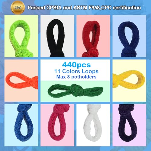 OYACH 10inch 440 Cotton Weaving Refill Loops Band,Makes 8pcs 8" Potholders - color: Rainbow 10" Cotton Loops