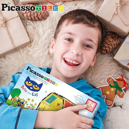 PicassoTiles Magnetic Tiles Pete the Cat Home Theme Building Blocks Double Sided Printing Toddler Magnet Toys Education STEM Learning Kit Construction Brain Development Preschool Kid Game Boy Girl 3+ - style: Pete the Cat Double House