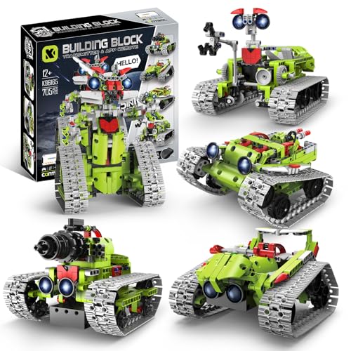 5 in 1 STEM Robot Building Kit, APP & Remote Control Interstellar Building Robot, DIY Robotics Building Toys/RC Car/Tank with Light, Space Building Toy Gifts for Boys Girls Kids 8-16 Science Learning