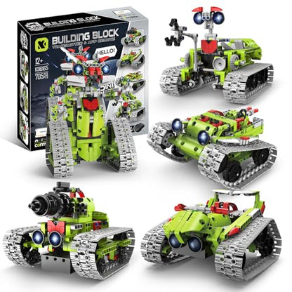 5 in 1 STEM Robot Building Kit, APP & Remote Control Interstellar Building Robot, DIY Robotics Building Toys/RC Car/Tank with Light, Space Building Toy Gifts for Boys Girls Kids 8-16 Science Learning