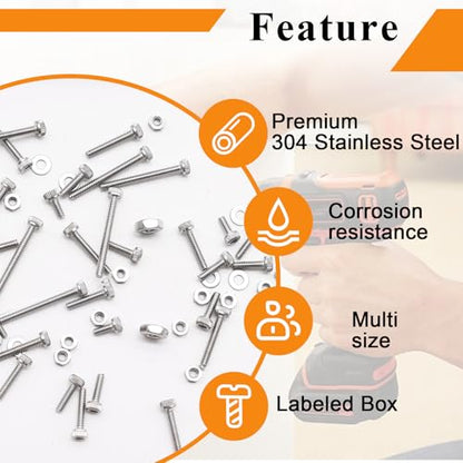 304 Stainless Steel 1050PCS M1.4 M1.6 M2 M2.5 Knurl Socket Head Cap Screws Hardware Kit Hex Socket Head Cap Bolts, Nuts & Washers Assorted Set for DIY, 3D Printer - size: 1050pcs