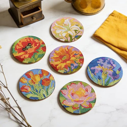 Leatrice 8 Pcs Diamond Art Coasters Small Diamond Painting Kits for Adults - color: AB Flower