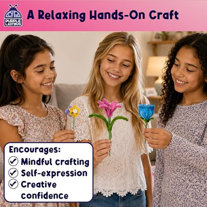 216pcs Pipe Cleaner Flower Kit, Easy to Make, Written & Video Instructions