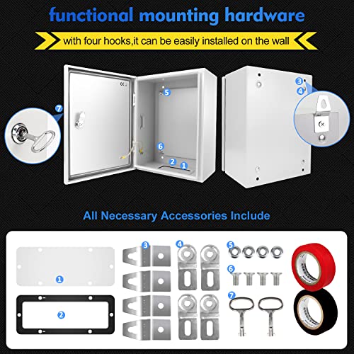 TOCRETOARE Outdoor Electrical Junction Box, 16x 12 x 8'' NEMA 4X Enclosure Box, Wall Mounted IP66 Waterproof & Dustproof Lockable Metal Junction Box - size: 16"x12"x8"