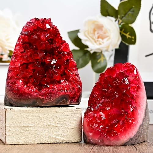 1Pc Claret Raw Geode, Crystal Cluster for Home Feng Shui Ornaments Energy Stone Healing Tools Meditation Feng Shui Decoration,Stone Display Piece, Mineral Specimen (200-300g) - size: 200-300g