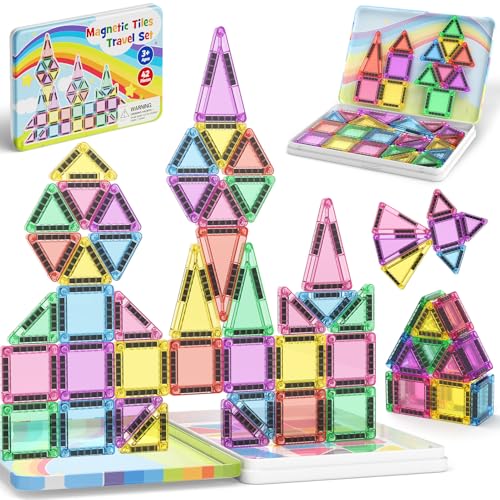 Magnetic Tiles Travel Set Toddlers: 42PCS Mini Building Blocks for Planes - style: Magnetic Tiles Travel Construction Set - 42PCS