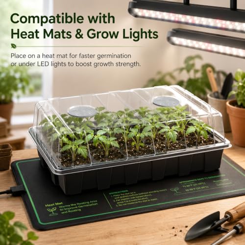 Gardzen 5 Pack Seed Starter Trays with Vented Domes 75 Cell Black - size: 15-Cell Black 5-Pack