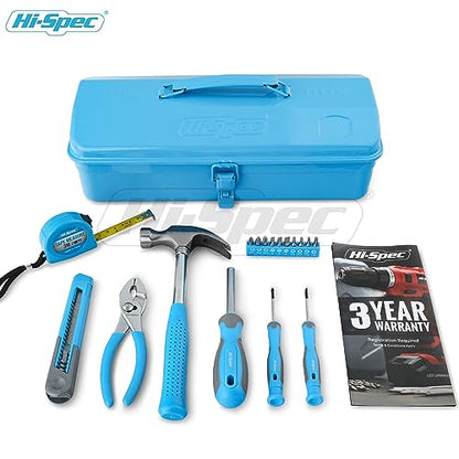 Hi-Spec Beginner Tool Kit with Metal Box for DIY Starters and Kids, Blue