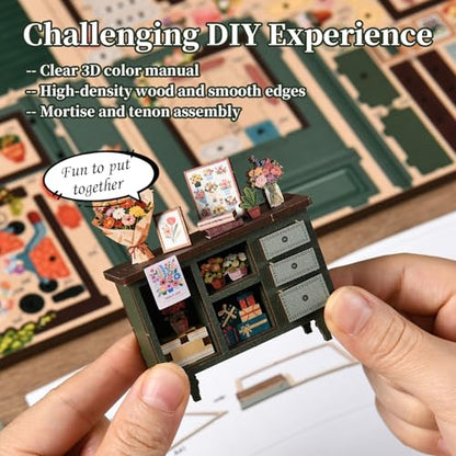 DIY Book Nook Kit with LED Light, Miniature Dollhouse, 3D Wooden Puzzle, Bookshelf Insert Decor Craft Gift (Flower House) - style: Flower House