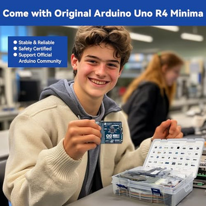 SunFounder Ultimate Sensor Kit with Original Arduino Uno R4 Minima, RoHS Compliant, Durable Sensors IoT ESP8266 IIC LCD1602 OLED, Online Tutorials & Video Courses for Beginners & Engineers