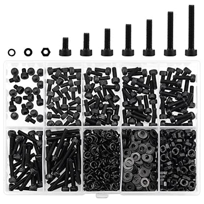 HELIFOUNER 560 Pieces M3 x 4mm /6mm /8mm /10mm /12mm /16mm /20mm, Hex Socket Head Cap Screws Bolts Washers Nuts Kit, 12.9 Grade Alloy Steel, Full Threaded, Black - size: M3, style: Socket Head