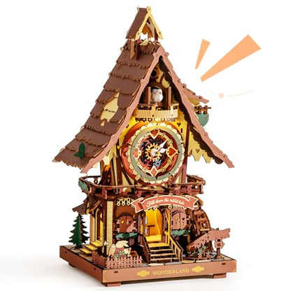 ROKR Cuckoo Clock 3D Wooden Puzzle with LED Light & Hourly Chime for Adults