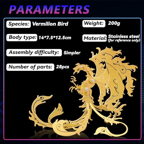 FILASLFT 3D Metal Puzzles for Adults,Mechanical Model Kit Vermilion Bird - color: D1-vermilion Bird-gold