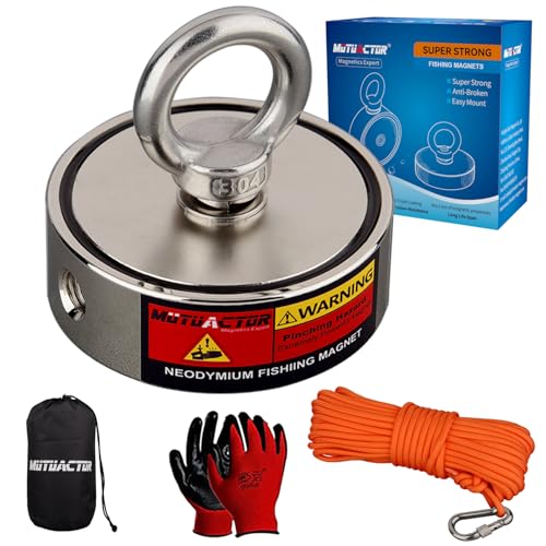 MUTUACTOR Fishing Magnet Kit Heavy Duty, Double Sided 1320lbs Rare Earth Magnets with 65Ft Salvage Rope, Super Strong Φ2.95'' Neodymium Magnet Fishing Kit for Retrieving Treasure in River - style: 1320lb Magnet(Double Sided)--Φ 2.95"