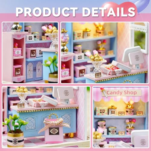Flever Dollhouse Miniature DIY House Kit Creative Room with Furniture for Romantic Valentine's Gift (Yummy Candy) - color: Yummy Candy