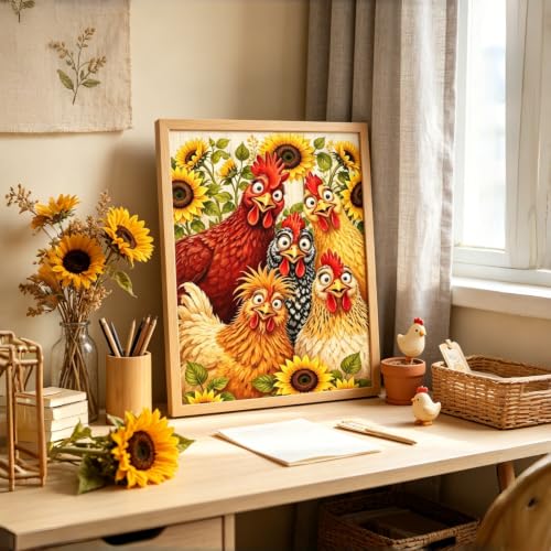 Diamond Painting Kit for Adults,Chicken Sunflower Diamond Art Kits 12x16In - color: KM1178-1