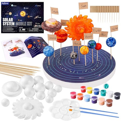 Ayfjovs Solar System Project Kit, Solar System Foam Balls Crafts for Kids School Projects to Learn Planets, Solar System Model Kit Includes Mixed Sizes Polystyrene Balls, Pigments for DIY, STEM Kits