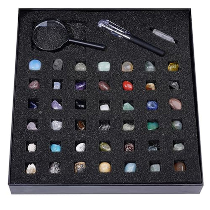 Rock Collection Starter Kit, 43 Pcs Rocks, Gemstones & Crystals Assorted Kit with Guide, Minerals Geology Education Science Gift for Adults Kids