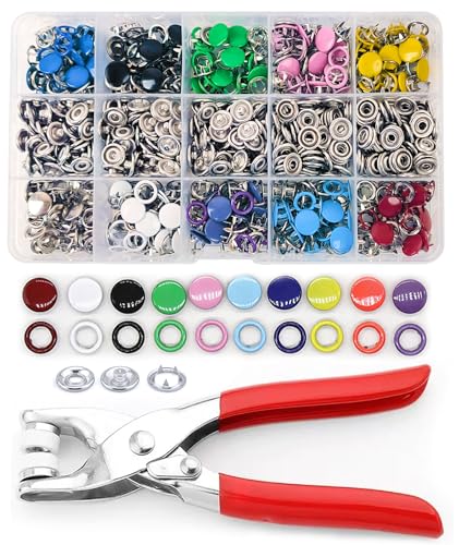 MIFOLEU Colorful Snap Button Kit, 9.5mm Sets Snaps for Fabric with Tool - color: 200 Sets/Colorful/Mix-9.5mm