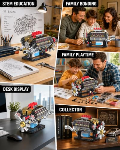 V8 Engine Model Kit, Working Engine Set with Motor for Adults Boys