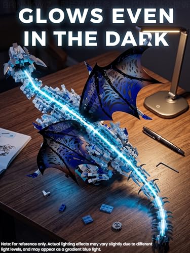 Mechanical Ice Dragon Building Set, 1646 Pieces Large Fantasy Model Kit with Articulated Flapping Wings, Blue Mythical Creature Decor for TV Series Fans Compatible with Major Brands