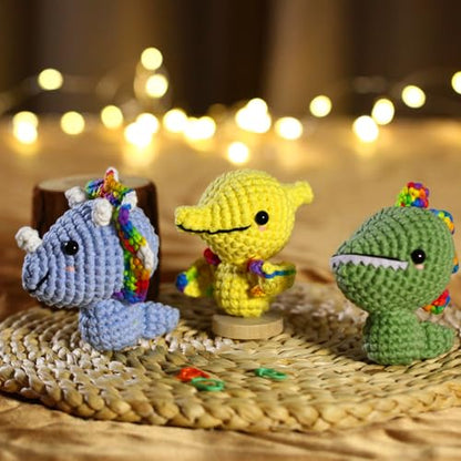CrochetBox 3 PCS Dinosaur Crochet Kit for Beginners, Adults and Teen - color: 3 PCS Dinosaurs