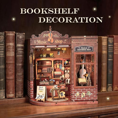 Book Nook Kit DIY Miniature House for Adults, Timeless Music Shop Dollhouse Bookshelf Insert with LED Light, DIY Craft Model Kit for Adults & Teens, Unique Bookshelf Decor Gift for Book Lovers - style: Music Shop