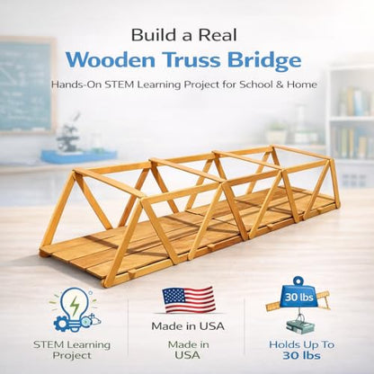 Perfect Stix Wooden Truss Bridge Kit – STEM Bridge Kit Complete with Instructions Made in USA - Great for School Projects/STEM Based Learning