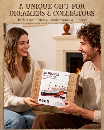 Rolife 3D Wooden Puzzles for Adults-Titanic Model Kit with LED Lights- DIY Ship Building Kit for Home Desk Decor- Brain Teaser Gifts for Puzzle Lovers & Maritime Collectors