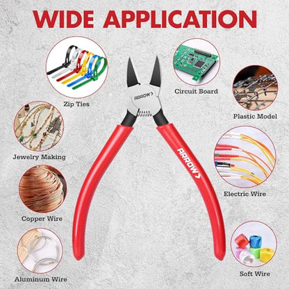 ARROW 6" Precision Wire Cutters, Precision Flush Cut Diagonal Pliers (Pack of 2) - size: 6 Inch (Pack of 2)