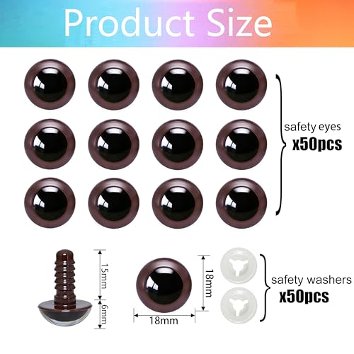 BESTCYC 100pcs 18mm Brown Plastic Safety Eyes Craft Eyes with Washers for Amigurumi Dolls Plush Animals DIY Craft Lovers Doll Makers Crochet Craft Supplies - color: Brown, size: 18mm