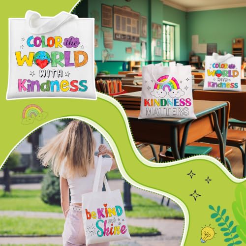 Yaomiao 18 Pcs Be Kind Canvas Tote Bag Student Anti-Bullying Coloring Bag