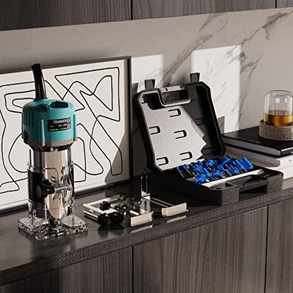 TwoWin Router Tool, 110V 800W Compact Palm Wood Router Tool for Woodworking - color: Blue and Black